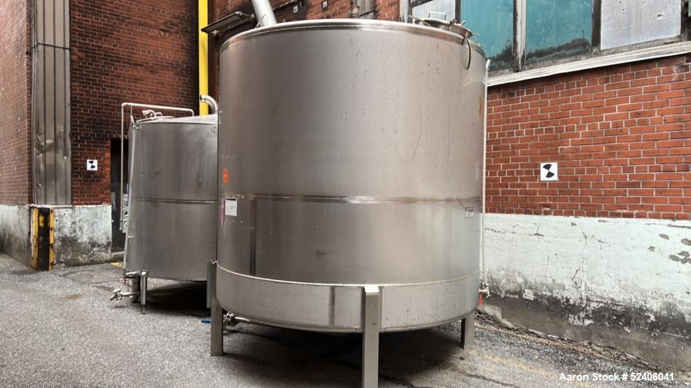 Used- Falco Tank, Approximate 2500 Gallon, 304 Stainless Steel, Vertical. Approximate 96" diameter x 84" straight side, cone...