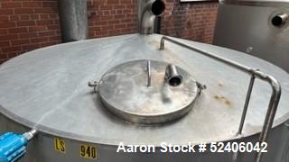 Used- Tank, Approximate 1800 Gallon, Stainless Steel, Vertical. Approximate 84" diameter x 72" straight side, coned top & bo...