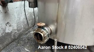 Used Tank, Approximate 1800 Gallon, Stainless Steel, Vertical. Approximate 84" diameter x 72" straight side, coned top & bottom. Mounted on 6 stainless legs.