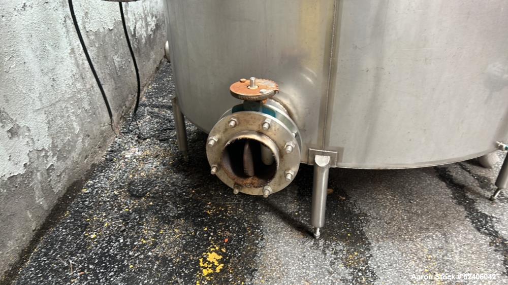 Used- Tank, Approximate 1800 Gallon, Stainless Steel, Vertical. Approximate 84" diameter x 72" straight side, coned top & bo...