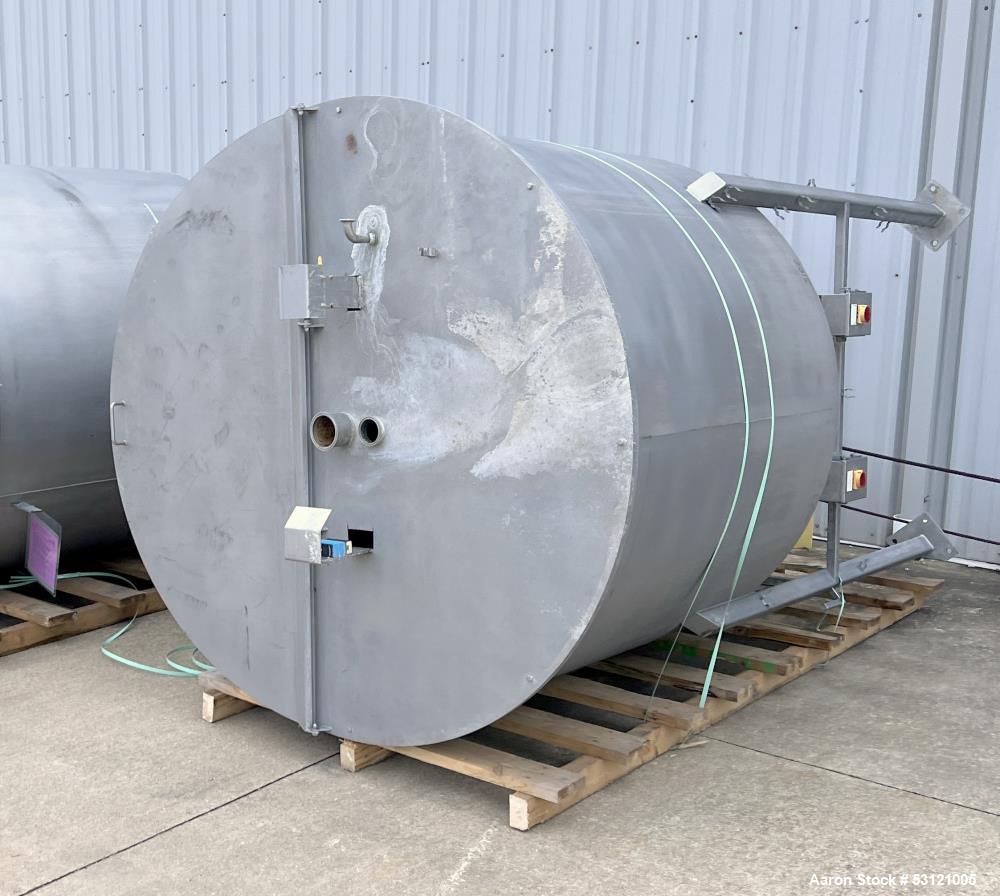 Used- Stainless Steel Tank, Approximate 1,300 Gallon, Stainless Steel, Vertical. Approximate 80" diameter x 60" straight sid...
