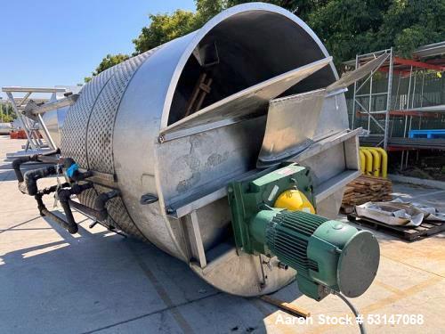 Used 3,000 Gallon 316 Stainless Steel Agitated Dimple Jacketed Mix Tank. Vessel measures 8' diameter X 8' straight side with slight cone bottom leading to 3" diameter discharge. Includes multiple zon...