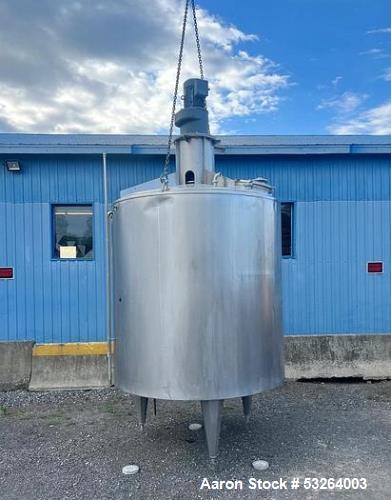 1720 Gallon Jacketed, 316 Stainless Steel Tank with 10HP Mixer.