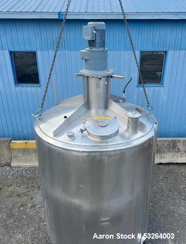1720 Gallon Jacketed, 316 Stainless Steel Tank with 10HP Mixer.