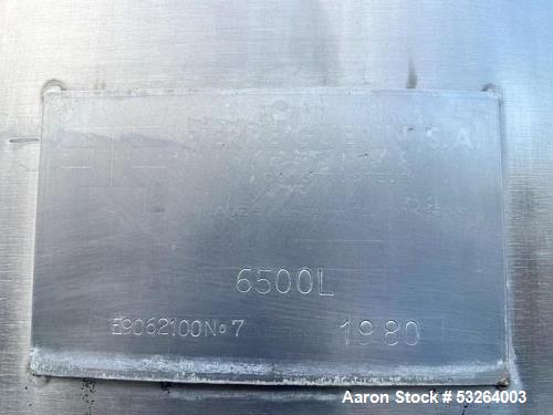 1720 Gallon Jacketed, 316 Stainless Steel Tank with 10HP Mixer.