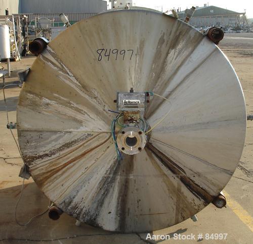 USED: 1000 gallon 304 stainless steel vertical mixing tank. 66" diameter x 72-1/2" straight side. Bridge mounted gearmotor, 7-1/2 hp, 3/60/460 volt, 1755 rpm, with Lightnin agitator, 16.8:1 ratio. Ou...