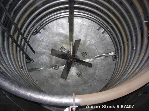 USED: Tank, 2775 gallon, 316 stainless steel. 7'6" diameter x 9'6" straight side, vertical, 4 legs, 2" center bottom outlet. 3 hp Lightnin agitator, 2" shaft with steady bearing, flat top with manway...