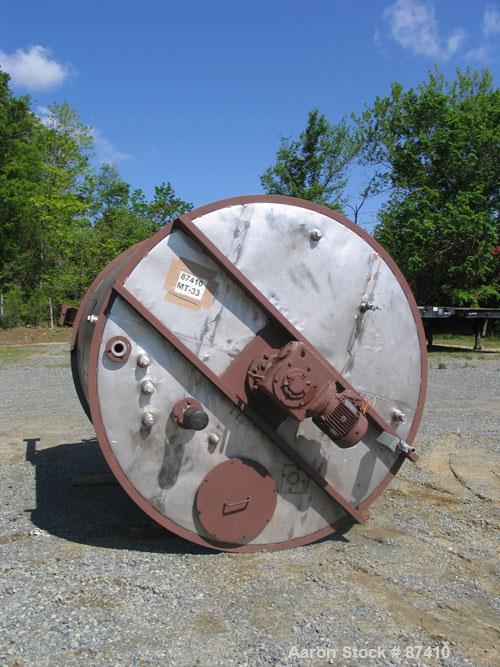 USED: Tank, 2650 gallon, 316 stainless steel. 7'4" diameter x 8'2" straight side, flat top with manway, cone bottom, internal atmospheric, with 5 hp Philadelphia top mount agitator, 2" diameter shaft...