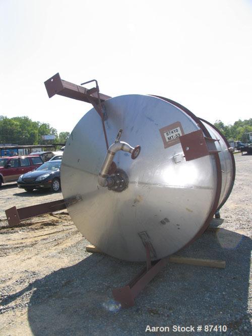 USED: Tank, 2650 gallon, 316 stainless steel. 7'4" diameter x 8'2" straight side, flat top with manway, cone bottom, internal atmospheric, with 5 hp Philadelphia top mount agitator, 2" diameter shaft...