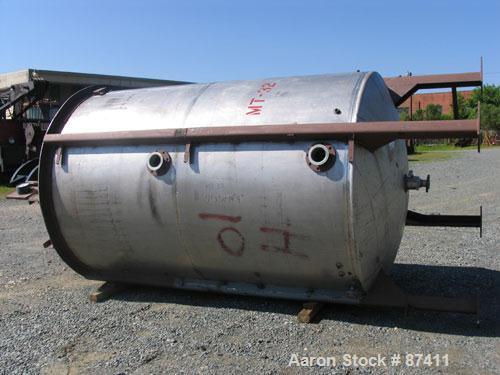 USED: Tank, 2403 gallon, 316 stainless steel. 6'6" diameter x 9'7" straight side, flat top, dish bottom, internal atmospheric, internal coils, vertical, with 3 hp Philadelphia top mount agitator, 2" ...