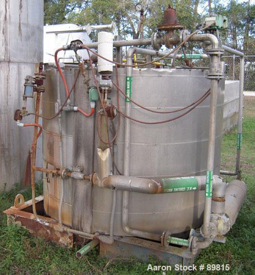 USED: Approximate 1000 gallon stainless steel tank. Approximately 6' diameter x 5' straight side. Flat top and bottom, insulated..