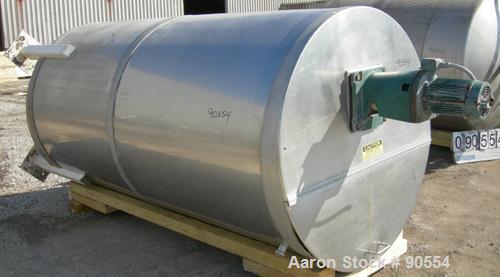 USED:  Approx. 1400 gallon tank, 316 stainless steel, vertical.  60" diameter x 114" straight side.  Flat top with hinged cover, slope bottom.  Top entering agitator, 1 1/2" diameter shaft with (2) a...