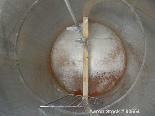 USED:  Approx. 1400 gallon tank, 316 stainless steel, vertical.  60" diameter x 114" straight side.  Flat top with hinged cover, slope bottom.  Top entering agitator, 1 1/2" diameter shaft with (2) a...