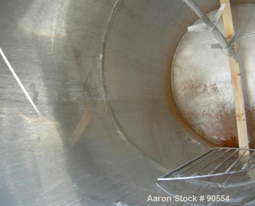 USED:  Approx. 1400 gallon tank, 316 stainless steel, vertical.  60" diameter x 114" straight side.  Flat top with hinged cover, slope bottom.  Top entering agitator, 1 1/2" diameter shaft with (2) a...
