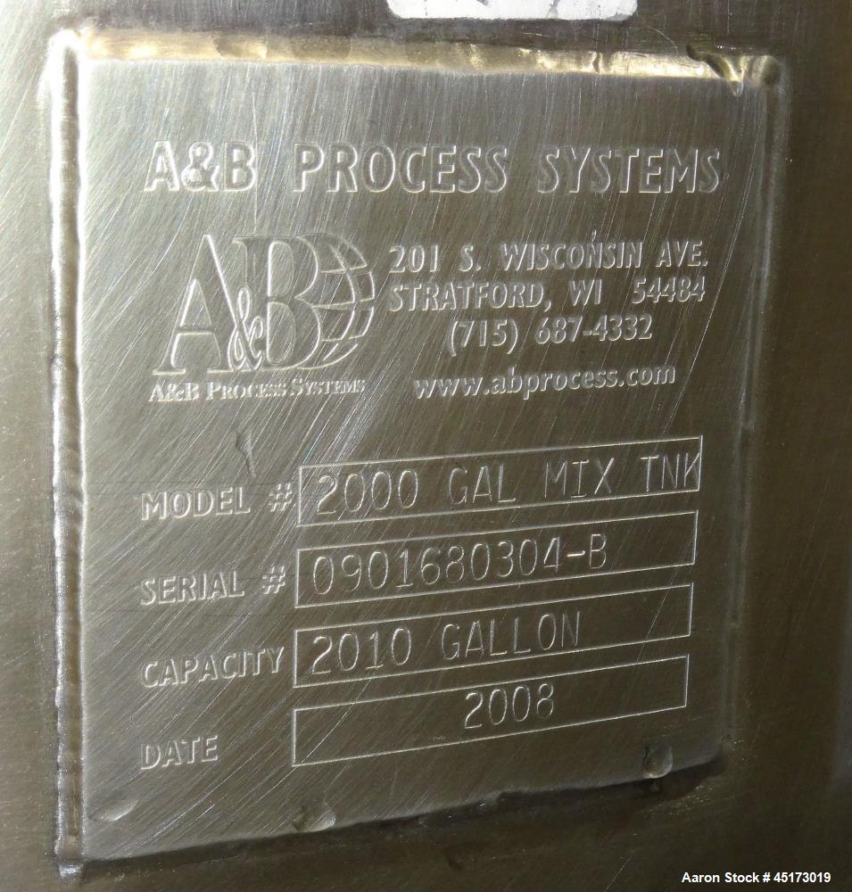 Used A & B Process Systems Tank, Approximately 2000 Gallons, 304 Stainless Stee
