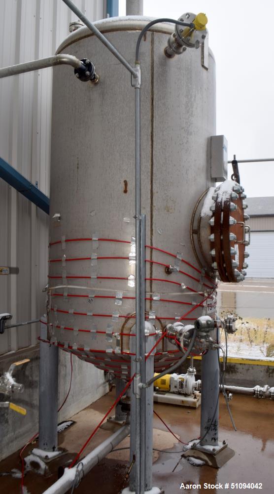 Used A&B Process Tank, Approximate 1,200 Gallon, 316L Stainless Steel, Vertical. Approximate 60" diameter x 96" straight side, dished top, coned bottom. Internal rated 5 psi at -20 to 200 degrees F. ...