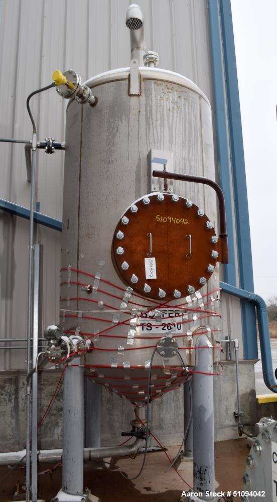 Used A&B Process Tank, Approximate 1,200 Gallon, 316L Stainless Steel, Vertical. Approximate 60" diameter x 96" straight side, dished top, coned bottom. Internal rated 5 psi at -20 to 200 degrees F. ...