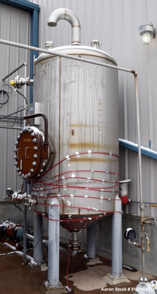 Used A&B Process Tank, Approximate 1,200 Gallon, 316L Stainless Steel, Vertical. Approximate 60" diameter x 96" straight side, dished top, coned bottom. Internal rated 5 psi at -20 to 200 degrees F. ...