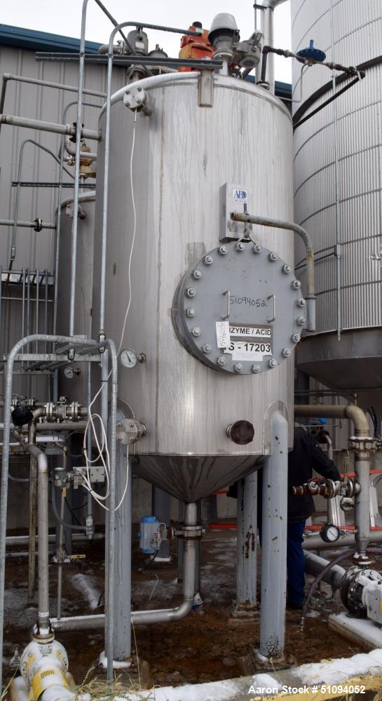 Used A&B Process Tank, Approximate 1,200 Gallon, 316L Stainless Steel, Vertical. Approximate 60" diameter x 96" straight side, dished top, coned bottom. Internal rated 5 psi at -20 to 200 degrees F. ...