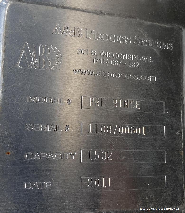 Used A&B Process 1,100 Gallon Sanitary Stainless Steel Vertical Tank | 61" Dia x 92" SS | Slope Bottom | Built 2011