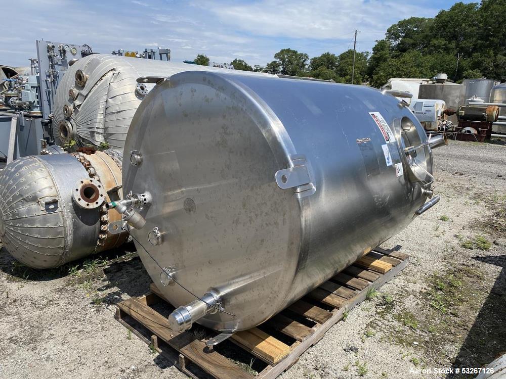 Used A&B Process 1,000 Gallon Sanitary Stainless Steel Vertical Tank | Flat Top | Sloped Bottom | Built 2011
