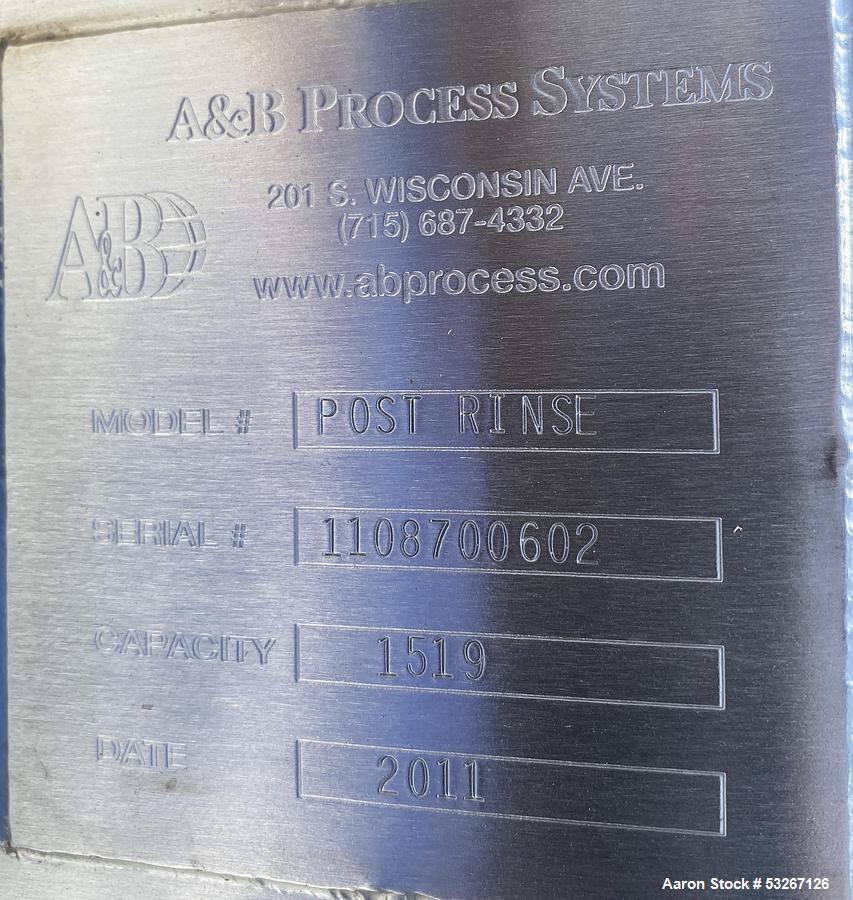 Used A&B Process 1,000 Gallon Sanitary Stainless Steel Vertical Tank | Flat Top | Sloped Bottom | Built 2011