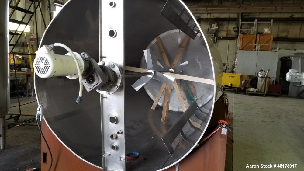 Used A & B Process Systems Tank, Approximately 3000 Gallons, 304 Stainless Steel, Vertical. Approximate 80" diameter x 140" straight side. Flat top with hinged covers, cone bottom. Approximate Openin...