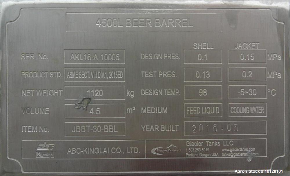 Used 4,500 Liter Stainless Steel Beer Barrel Tank | Jacketed Brewery Process Vessel