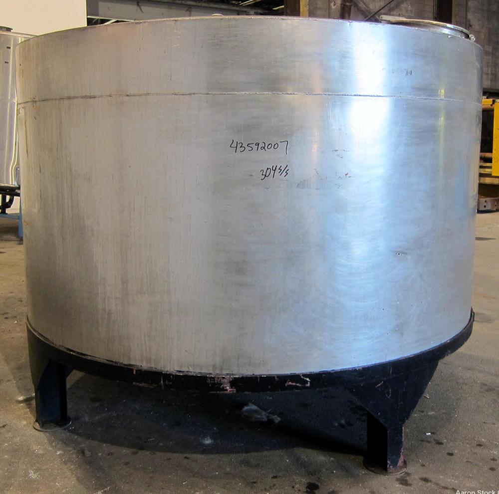 Used Acme Industrial Equipment Tank, 2200 Gallon, 304 Stainless Steel, Vertical. Approximately 104” diameter x 58” straight side, coned top and bottom. Bottom side entering agitator with a 3 blade pr...