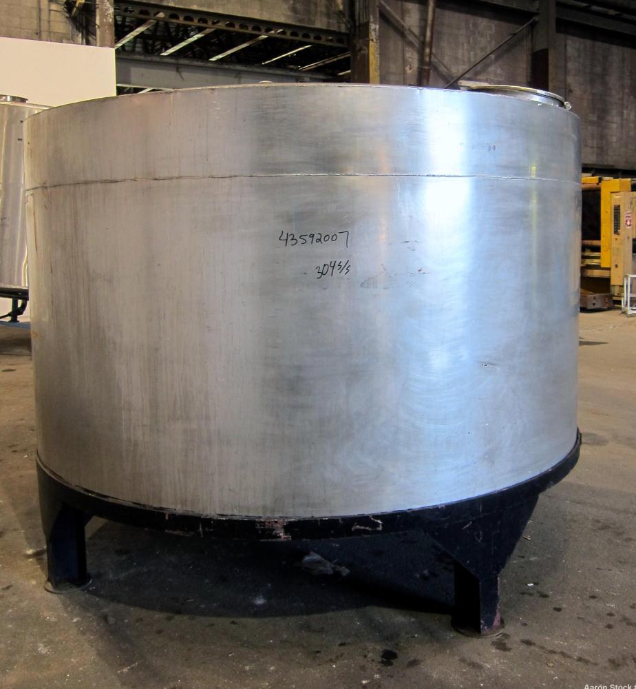 Used Acme Industrial Equipment Tank, 2200 Gallon, 304 Stainless Steel, Vertical. Approximately 104” diameter x 58” straight side, coned top and bottom. Bottom side entering agitator with a 3 blade pr...