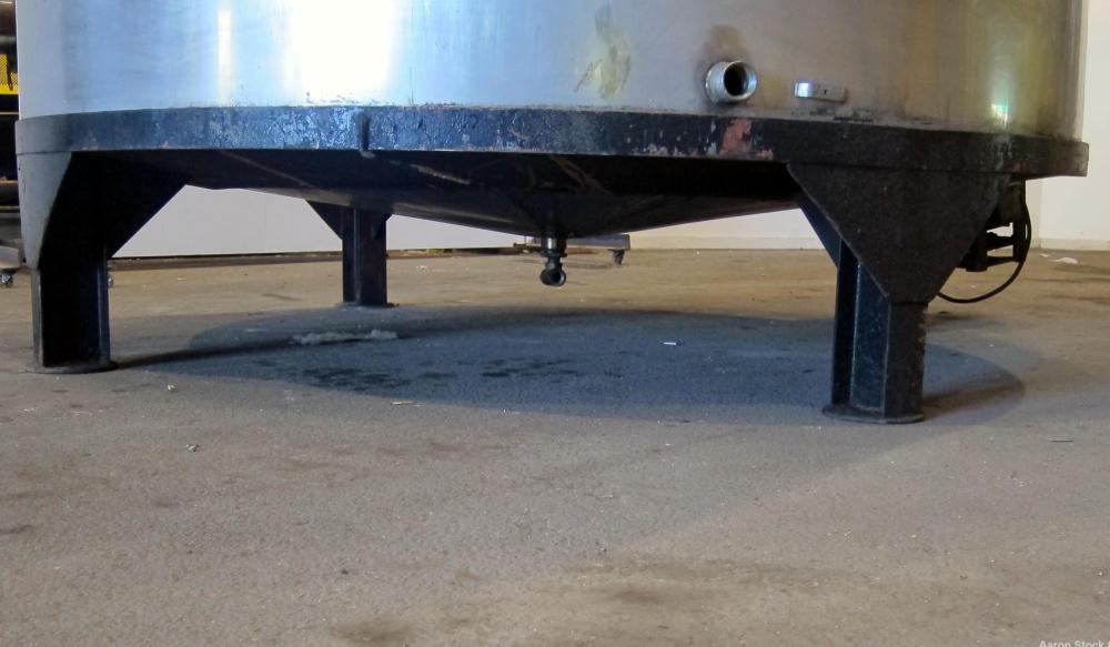 Used Acme Industrial Equipment Tank, 2200 Gallon, 304 Stainless Steel, Vertical. Approximately 104” diameter x 58” straight side, coned top and bottom. Bottom side entering agitator with a 3 blade pr...