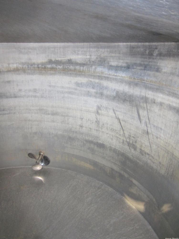 Used Acme Industrial Equipment Tank, 2200 Gallon, 304 Stainless Steel, Vertical. Approximately 104” diameter x 58” straight side, coned top and bottom. Bottom side entering agitator with a 3 blade pr...