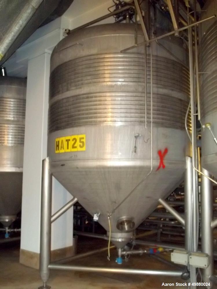 Used Alfa Laval tanks, type ZKH Capacity 13700 liter (3624 gallon), 316 stainless steel. Rated for 3 bar (45 PSI) at 20 deg C. (76 deg F). On 3 legs. Serial # 490.