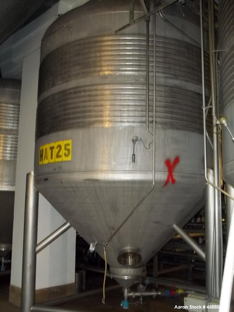 Used Alfa Laval tanks, type ZKH Capacity 13700 liter (3624 gallon), 316 stainless steel. Rated for 3 bar (45 PSI) at 20 deg C. (76 deg F). On 3 legs. Serial # 490.