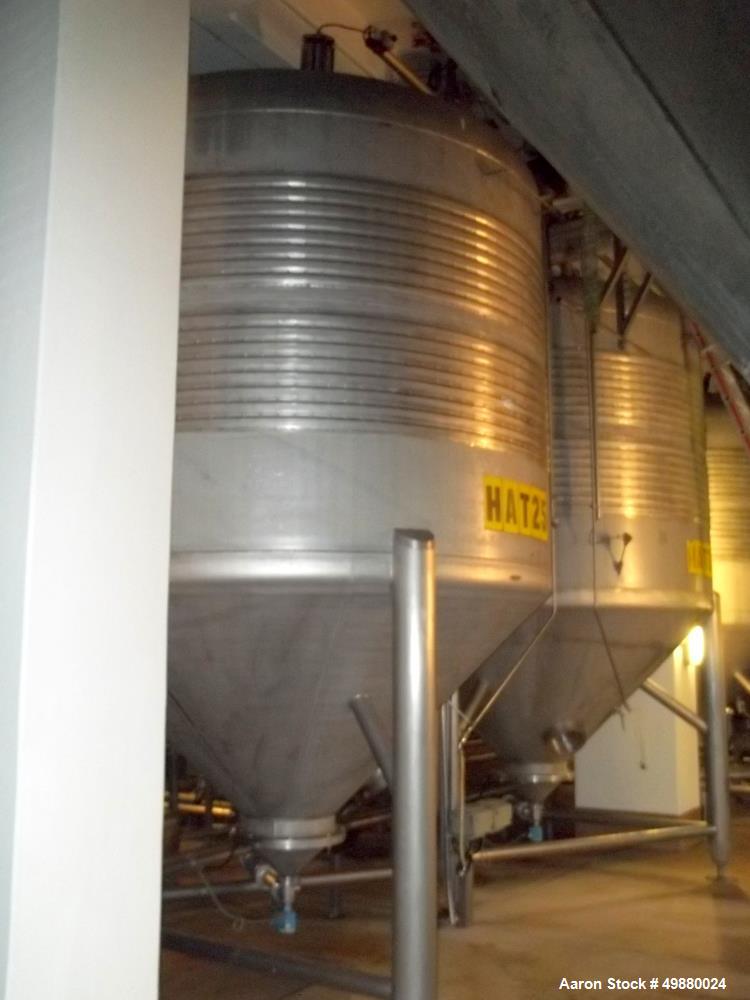 Used Alfa Laval tanks, type ZKH Capacity 13700 liter (3624 gallon), 316 stainless steel. Rated for 3 bar (45 PSI) at 20 deg C. (76 deg F). On 3 legs. Serial # 490.