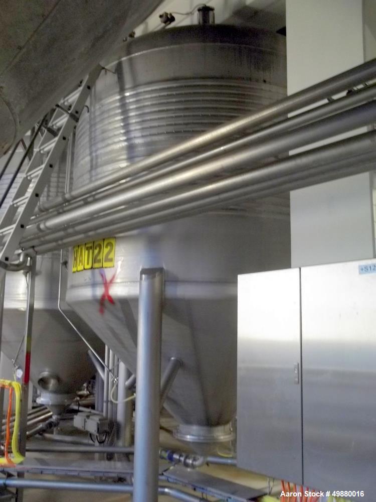 Used Alfa Laval tanks, type ZKH. Capacity 13700 liter (3624), 316 stainless steel. Rated for 3 bar (45 PSI) at 20 deg C. (76 deg F). On 3 legs. Serial # 487.