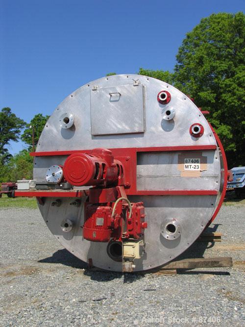 USED: Alloy Craft tank, 2855 gallon, 316 stainless steel. 7'5" diameter x 10'2" straight side, flat top with manway, dish bottom, non-jacketed. Vertical, 4 legs, 2" center bottom outlet. Bridge mount...