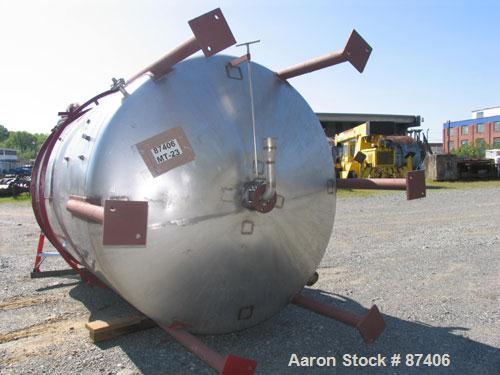USED: Alloy Craft tank, 2855 gallon, 316 stainless steel. 7'5" diameter x 10'2" straight side, flat top with manway, dish bottom, non-jacketed. Vertical, 4 legs, 2" center bottom outlet. Bridge mount...