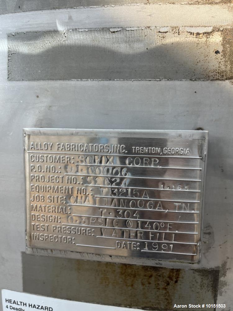 Alloy Fabricators Approximately 4,800 Gallon 304 Stainless Steel Tank