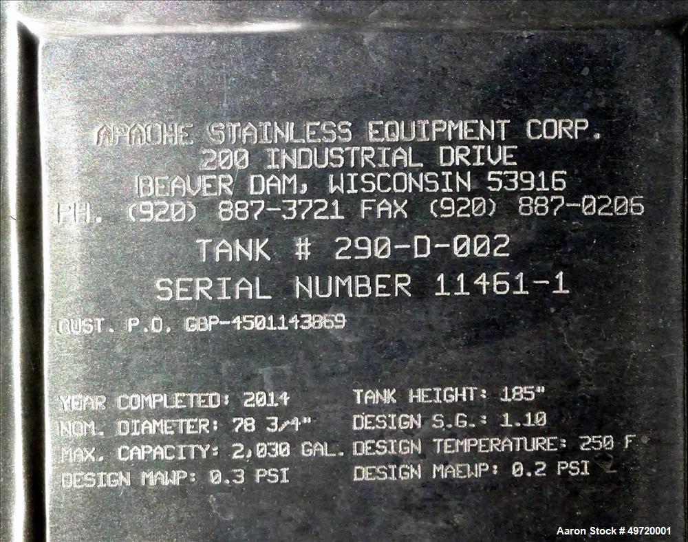 Unused- Apache Stainless, 2,030 Gallon Stainless Steel Tank.