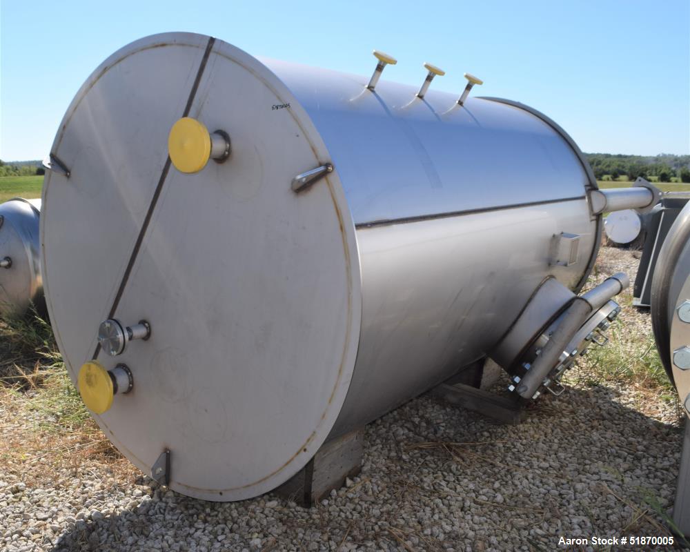 Unused- Apache Stainless Tank, 2263 Gallon, 304L Stainless Steel, Vertical. 72" Diameter x 120" straight side, flat top, coned bottom. Internal rated 1 psi at 250 degrees F. Openings top 2", 3", 4", ...