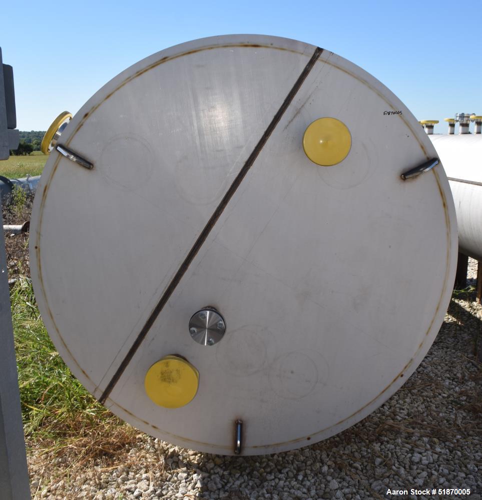 Unused- Apache Stainless Tank, 2263 Gallon, 304L Stainless Steel, Vertical. 72" Diameter x 120" straight side, flat top, coned bottom. Internal rated 1 psi at 250 degrees F. Openings top 2", 3", 4", ...
