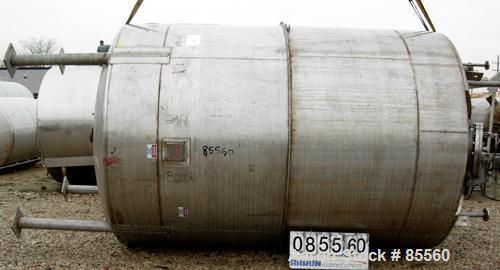 USED: Brighton Corp pressure tank, 4000 gallon, 316L stainless steel, vertical. 96" diameter x 120" straight side, dish top and bottom. Internal rated 70/FV at 320 degrees F. Openings: top (3) 2", (3...