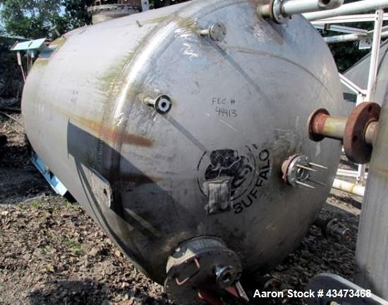 Used Buffalo Pressure Tank, 4,000 Gallon, 304 Stainless Steel, Vertical. Approximate 96" diameter x 117" straight side, dish top & bottom. Internal rated 14 psi at 300 degrees F. Openings top (2) 1",...