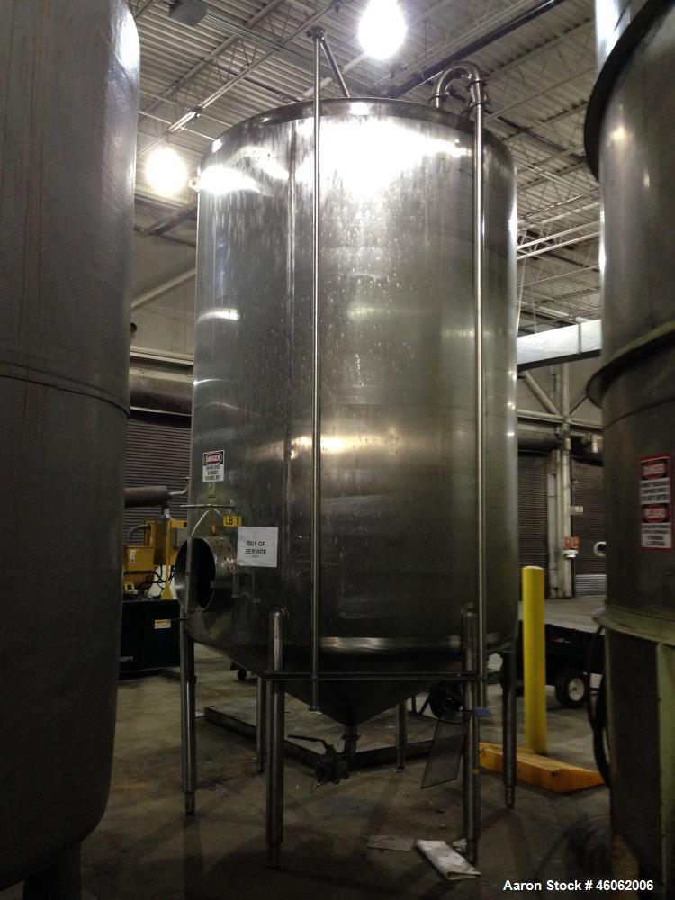 Used Cherry Burrell 3000 Gallon Sanitary Stainless Steel Storage Tank. Model/Serial Number - 3000 CVS 87 3022. Approx. 6'6" Diameter x 9'3" Straight side. Dish Top, Cone Bottom. 16" x 20" Side Manway...