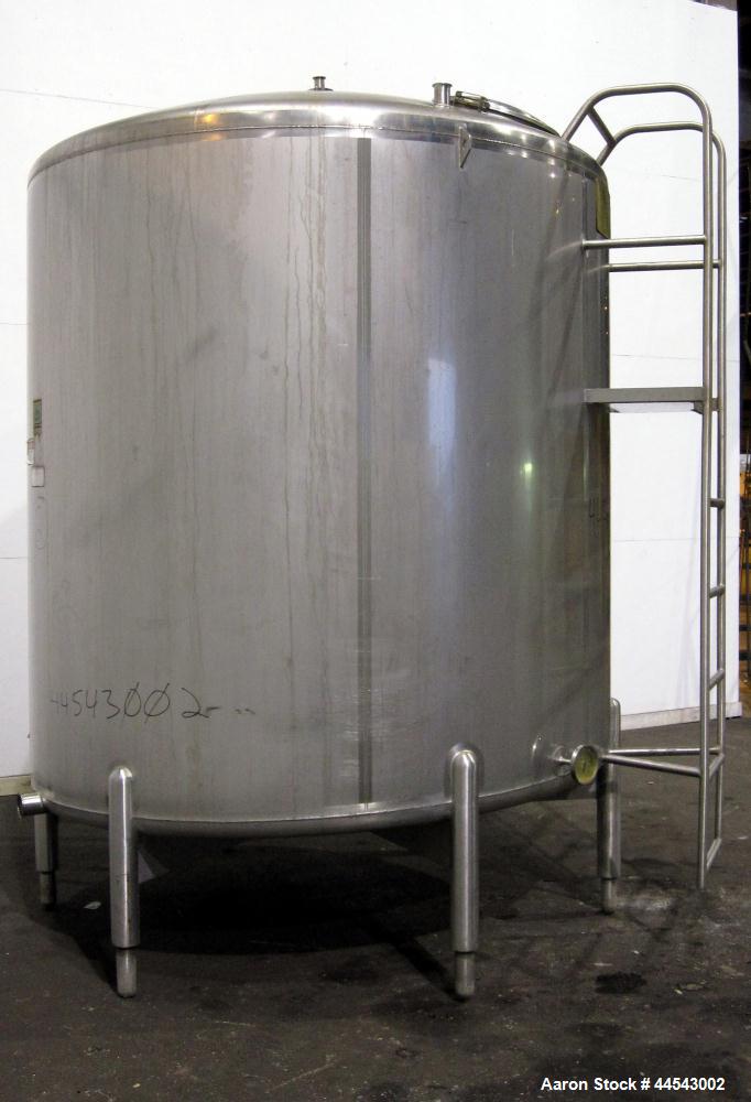 Used Cherry Burrell Tank, 2000 Gallon, 304 Stainless Steel, Vertical. 84” Diameter x 81” straight side, dished top, sloped bottom. (1) Spray ball, external side ladder. Openings: top (2) 2”, 3”, 3" v...