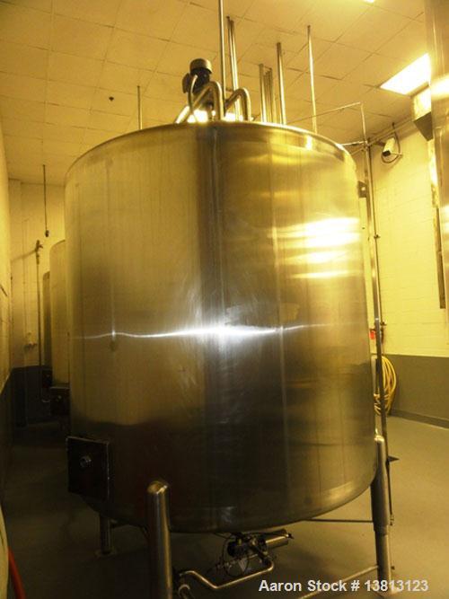 Used Cherry Burrell 2,000 Gallon Top Agitated Mixing Tank, Model CV.  304 Stainless steel mixing tank with (4) stainless steel legs.  Approximately 7' diameter x 6'6" straight wall x 13' overall heig...
