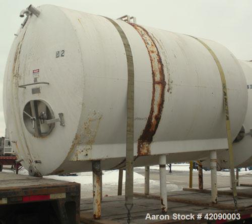 Used Cherry Burrell Storage Tank, 3000 gallon, model GHW, 316 stainless steel, horizontal. 84'' diameter x 108'' straight side, dished heads. Insulated with carbon steel sheathing. 1/4 channel jacket...