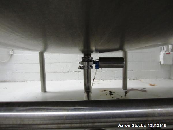 Used Cherry Burrell Stainless Steel Tank with  5 hp side agitator, 8' straight wall, 9' diameter, 15' overall length, domed top/bottom, (6) stainless steel legs, top and front manways, center bottom ...