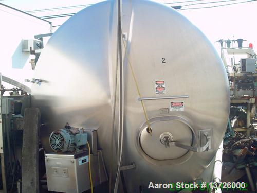 Unused-Used 3000 gallon stainless steel tank. Manufactured by Cherry Burrell. Approximately 87 inches in diameter X 117” long. Sanitary finish. Includes spray ball and side entering agitator. Lst use...